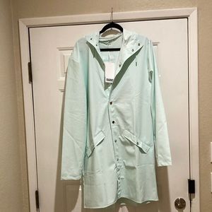 Rains lightweight waterproof mint  long rain jacket with hood